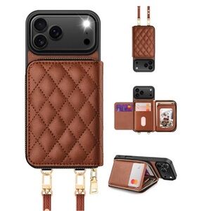 Brown Quilted Phone Wallet Case for iPhone 17 Pro. Brand New.